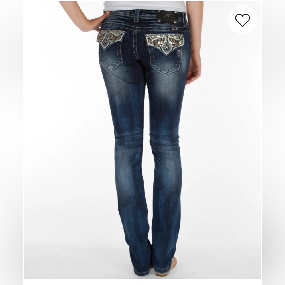 👖MISS ME Sequin Skinny Straight Jeans Embellished Flap Pocket 27” Waist 33” Long
